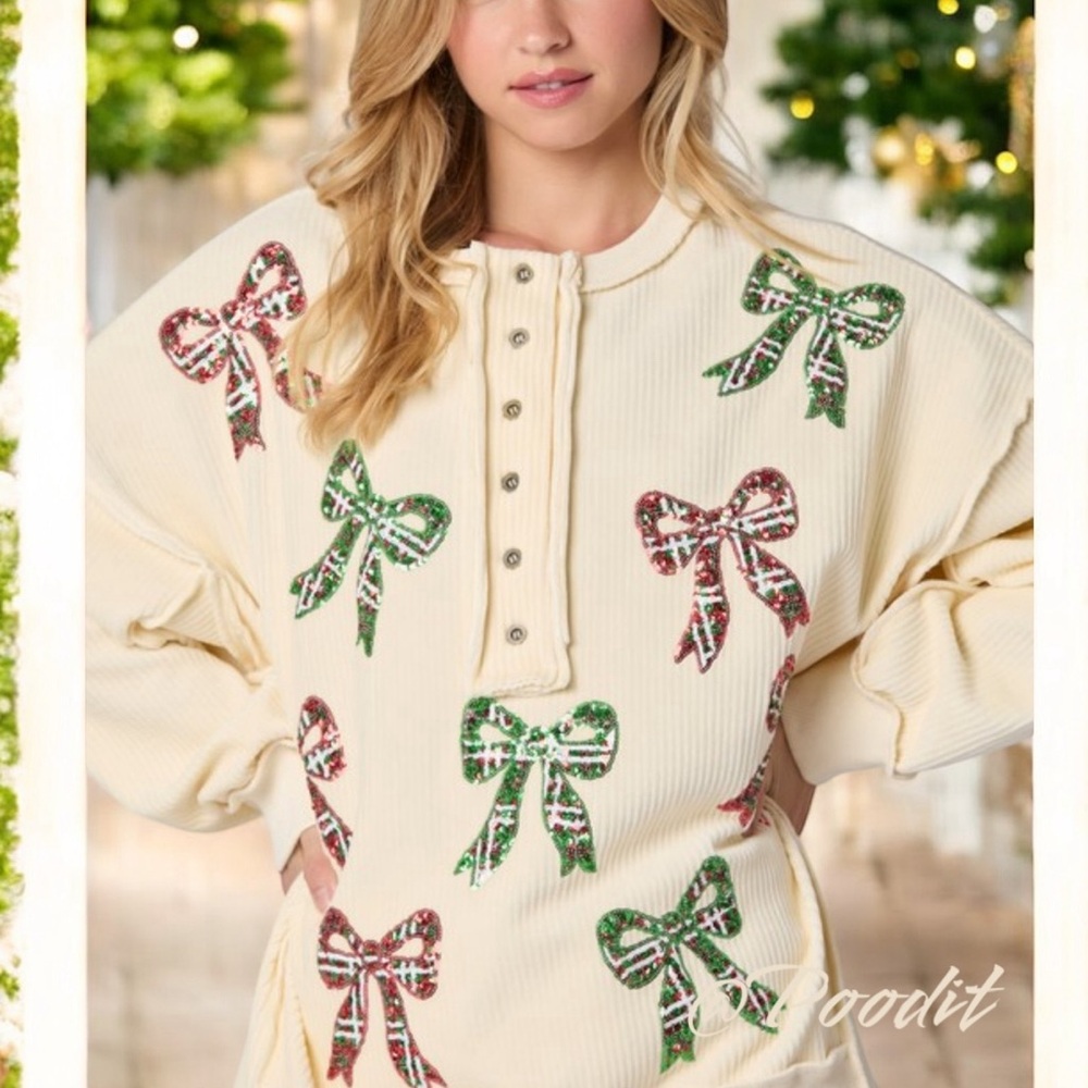 Peach love California oversized corduroy holiday pullover S M L - Picture 2 of 8